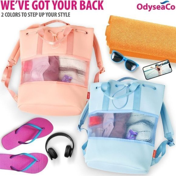 Women Pink Waterproof Neoprene Drawstring Lightweight Beach Backpack‎ main image 4